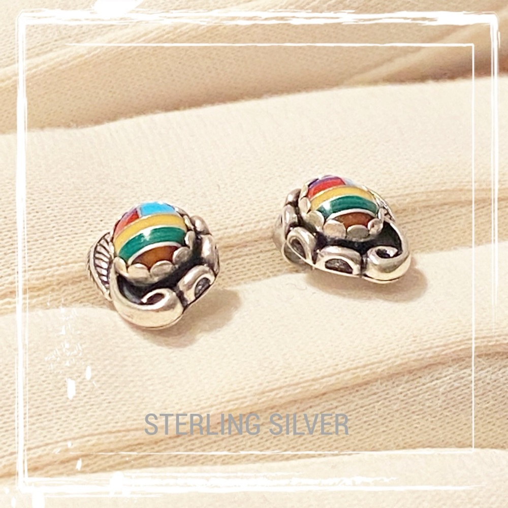 CH WHEELER MANUFACTURING CO Sterling Silver Natural Stone Inlay Post Earrings - Picture 4 of 8